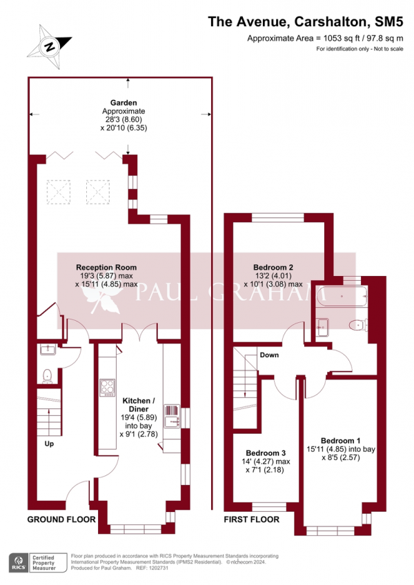 Floor Plan for 3 Bedroom Semi-Detached House for Sale in The Avenue, Carshalton, SM5, 4LD - Guide Price &pound625,000