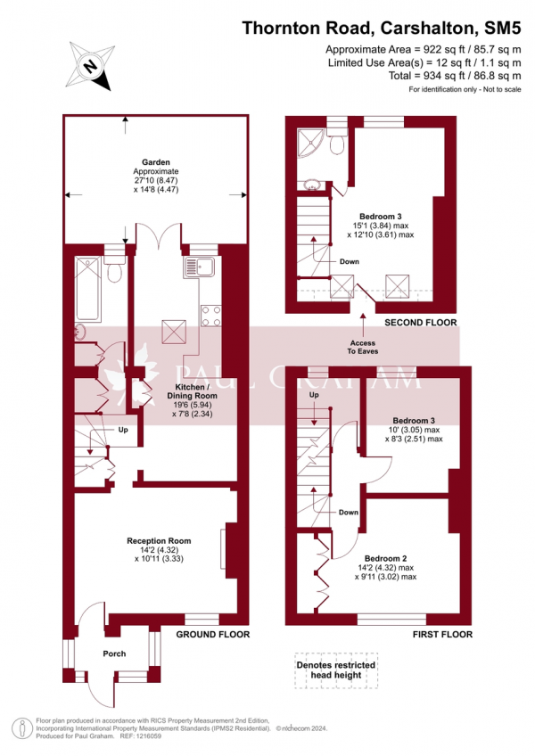 Floor Plan Image for 3 Bedroom Terraced House for Sale in Thornton Road, Carshalton