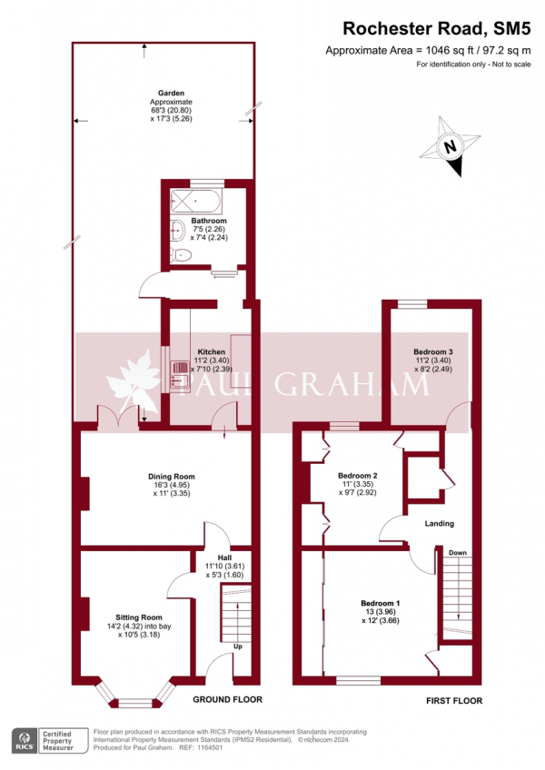 Floor Plan Image for 3 Bedroom Terraced House for Sale in Rochester Road, Carshalton