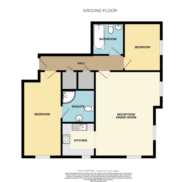 Floor Plan Image for 2 Bedroom Ground Flat for Sale in Church Paddock Court, Wallington