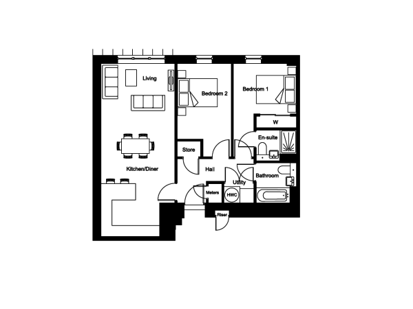 Floor Plan Image for 2 Bedroom Apartment for Sale in The Lennox, Plot 6 Moncrieff View