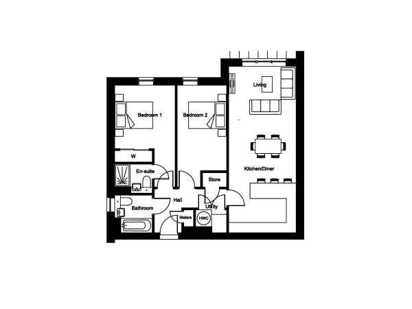 Floor Plan Image for 2 Bedroom Apartment for Sale in The Campsie, Plot 10 Moncrieff View