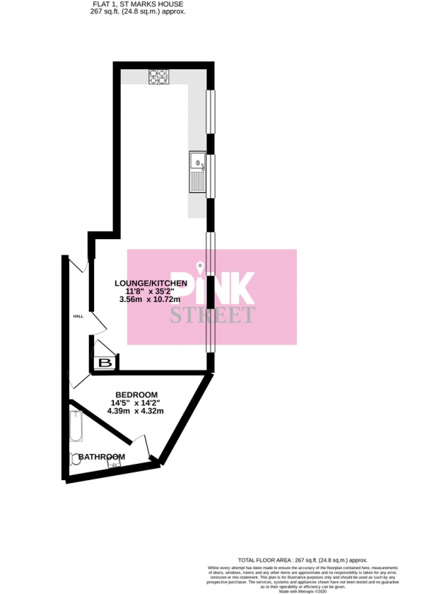 Floor Plan for 1 Bedroom Apartment for Sale in Flat 1, St Marks House, PO2, 0BH -  &pound135,000