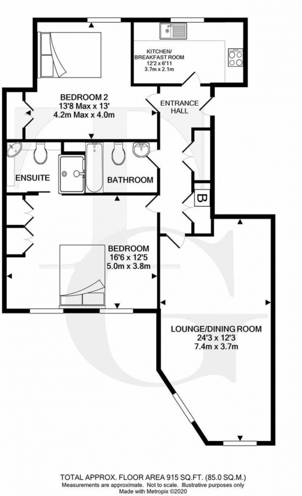 Floor Plan Image for 2 Bedroom Apartment for Sale in Kingswood Place, Knowle Village, Fareham