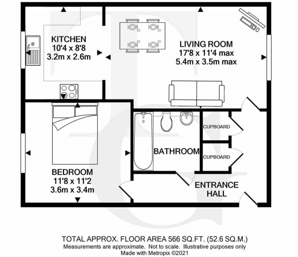 Floor Plan for 1 Bedroom Ground Flat for Sale in Mosse Court, Wickham, Hampshire, PO17, 5FN -  &pound137,000