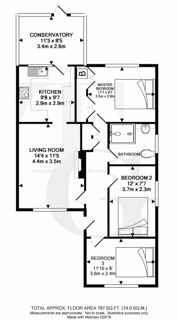 Floor Plan Image for 3 Bedroom Detached Bungalow for Sale in Provene Gardens,Waltham Chase,Waltham Chase