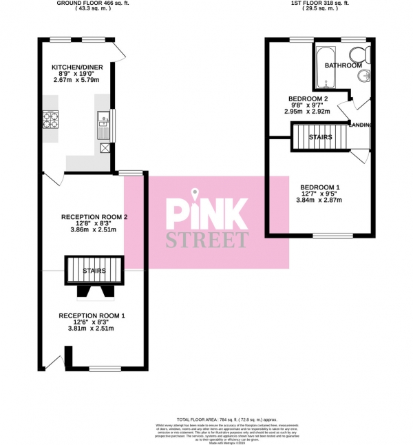 Floor Plan Image for 2 Bedroom Terraced House to Rent in Cranleigh Road