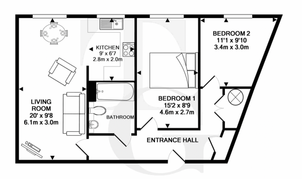 Floor Plan Image for 2 Bedroom Ground Flat for Sale in Coe House, Portland Way