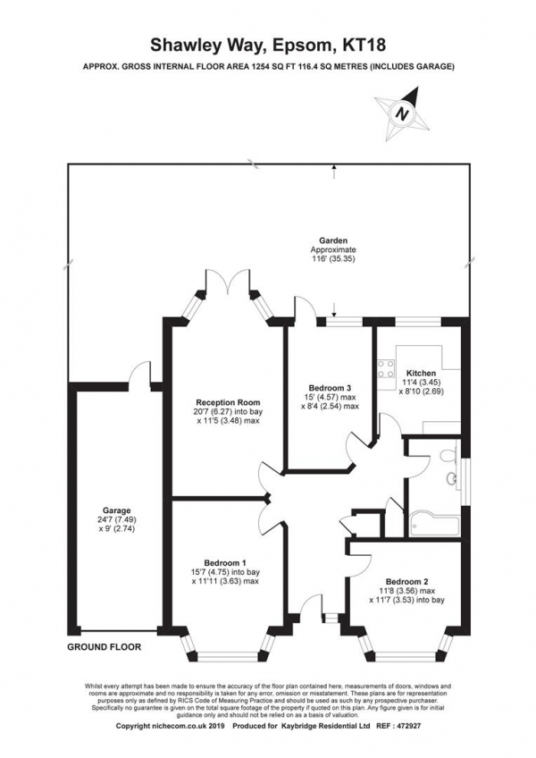 Floor Plan for 3 Bedroom Detached Bungalow for Sale in Shawley Way, Epsom, KT18, 5PG - Offers in Excess of &pound600,000