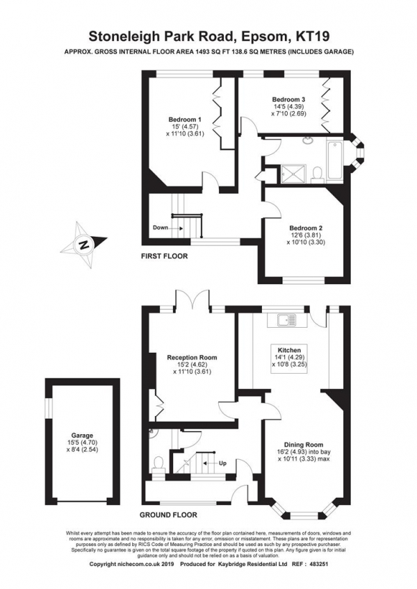 Floor Plan Image for 3 Bedroom Semi-Detached House for Sale in Stoneleigh Park Road, Epsom