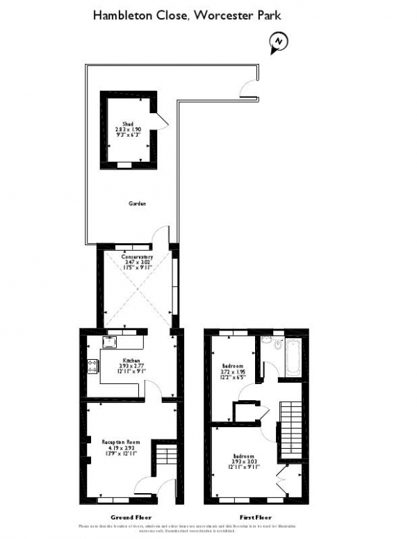 Floor Plan Image for 2 Bedroom Terraced House for Sale in Hambleton Close, Worcester Park