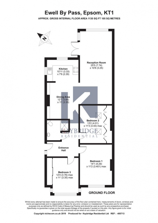 Floor Plan Image for 3 Bedroom Detached Bungalow for Sale in Ewell, Epsom