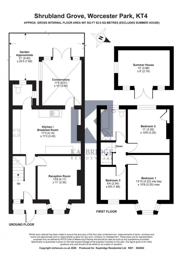 Floor Plan Image for 3 Bedroom Terraced House for Sale in KT4, Worcester Park