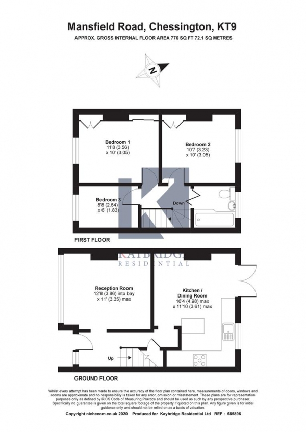 Floor Plan Image for 3 Bedroom Terraced House for Sale in Mansfield Road, Chessington,KT9