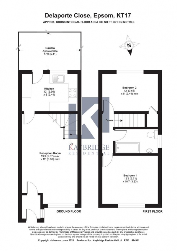 Floor Plan Image for 2 Bedroom End of Terrace House for Sale in KT17, Epsom