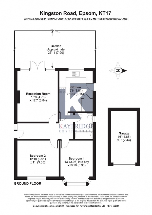 Floor Plan for 2 Bedroom Detached Bungalow for Sale in KT17, Epsom, KT17, 2AB -  &pound525,000