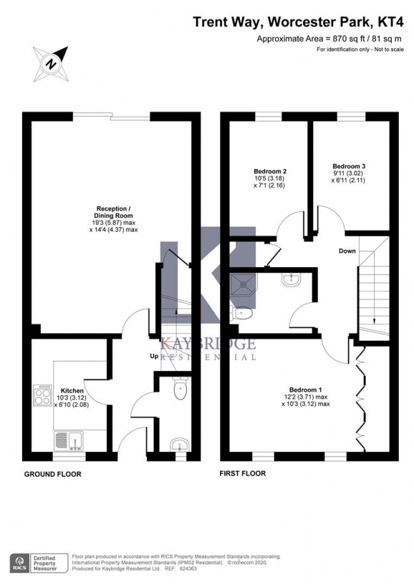 Floor Plan Image for 3 Bedroom Terraced House for Sale in Trent Way, Worcester Park