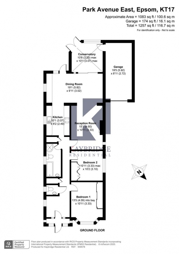 Floor Plan for 2 Bedroom Semi-Detached Bungalow for Sale in Park Avenue East, Epsom, KT17, 2PA - Guide Price &pound675,000