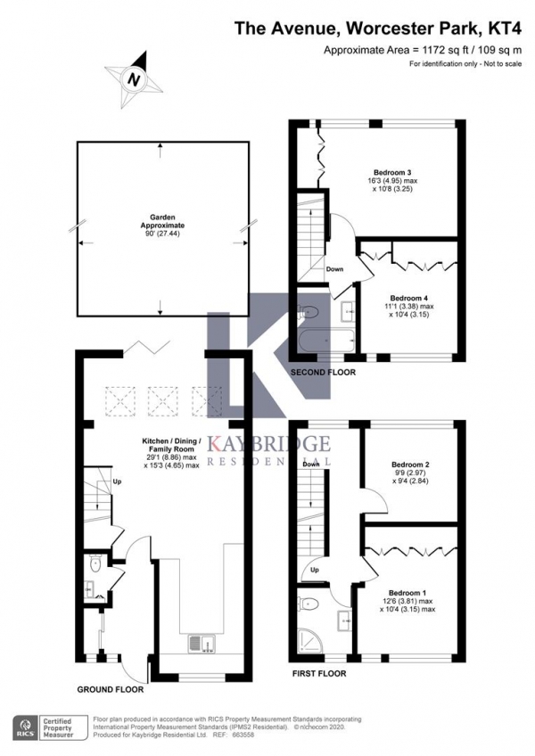 Floor Plan Image for 4 Bedroom Town House for Sale in The Avenue, Worcester Park,KT4