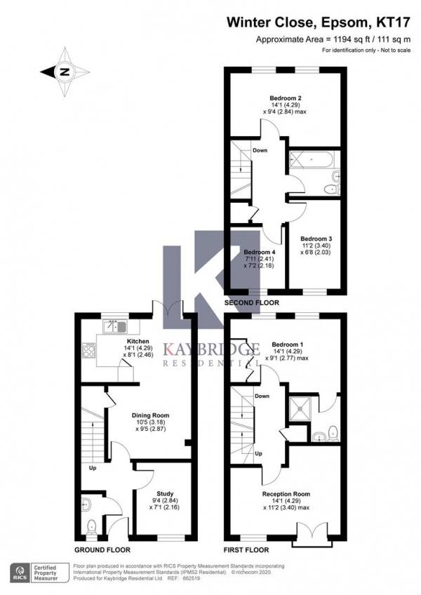 Floor Plan Image for 4 Bedroom Town House for Sale in Winter Close, Epsom