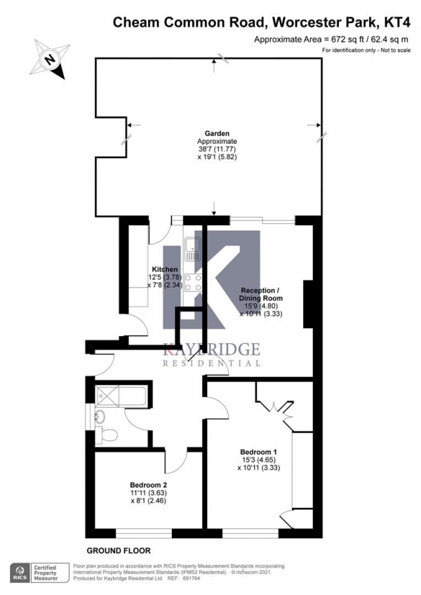 Floor Plan for 2 Bedroom Maisonette for Sale in Cheam Common Road, Worcester Park, KT4, 8TD - Offers in Excess of &pound340,000