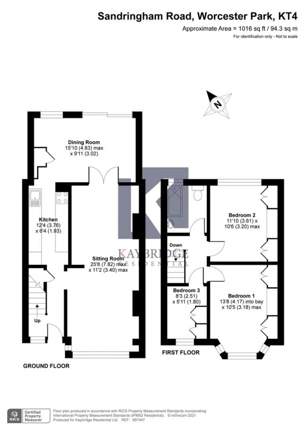 Floor Plan Image for 3 Bedroom Terraced House for Sale in Sandringham Road, Worcester Park