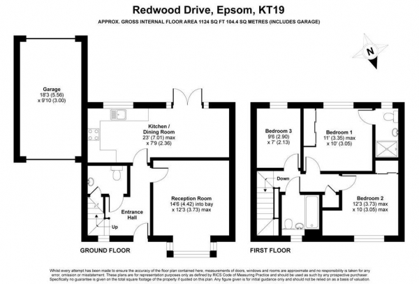 Floor Plan Image for 3 Bedroom Detached House for Sale in Redwood Drive, Epsom