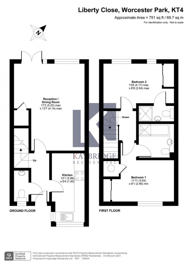 Floor Plan Image for 2 Bedroom Terraced House for Sale in Liberty Close, Worcester Park