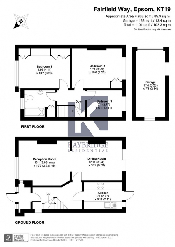 Floor Plan Image for 3 Bedroom Semi-Detached House for Sale in Fairfield Way, Epsom