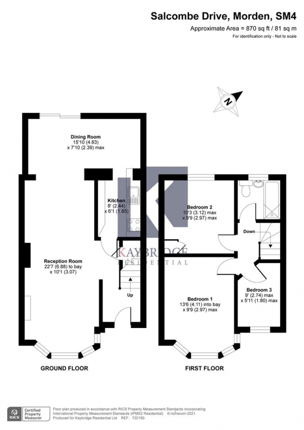 Floor Plan Image for 3 Bedroom Terraced House for Sale in Salcombe Drive, Morden