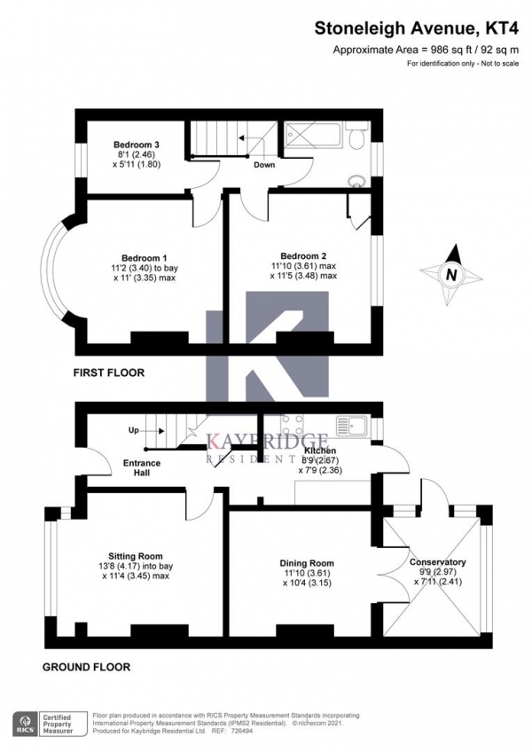 Floor Plan Image for 3 Bedroom Terraced House for Sale in Stoneleigh Avenue, Worcester Park