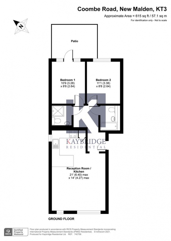Floor Plan Image for 2 Bedroom Flat for Sale in Coombe Road, New Malden