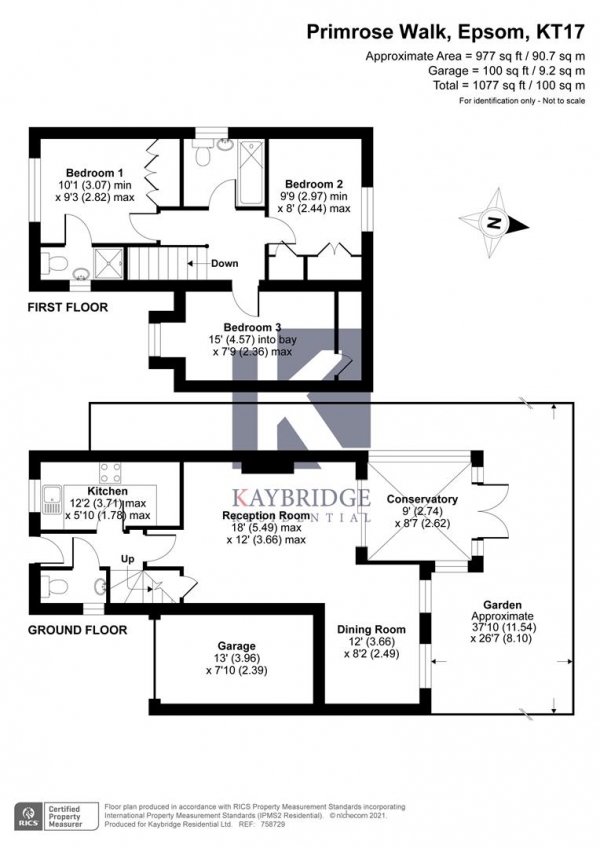 Floor Plan Image for 3 Bedroom Semi-Detached House for Sale in Primrose Walk, Ewell, Epsom