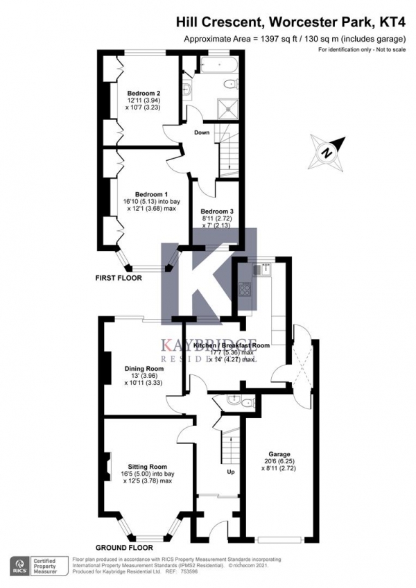 Floor Plan for 3 Bedroom Semi-Detached House for Sale in Hill Crescent, Worcester Park, KT4, 8NB - Offers in Excess of &pound650,000