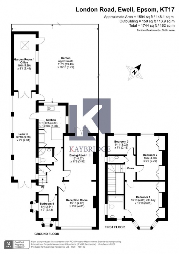 Floor Plan for 4 Bedroom Semi-Detached House for Sale in London Road, Ewell, Epsom, KT17, 2BZ - Offers in Excess of &pound720,000