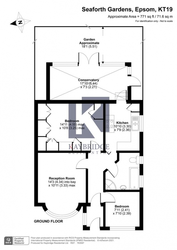 Floor Plan for 2 Bedroom Semi-Detached Bungalow for Sale in Seaforth Gardens, Epsom, KT19, 0NW - Guide Price &pound545,000