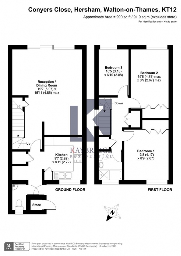 Floor Plan Image for 3 Bedroom Semi-Detached House for Sale in Conyers Close, Hersham, Walton-On-Thames
