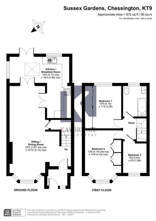 Floor Plan Image for 3 Bedroom Terraced House for Sale in Sussex Gardens, Chessington