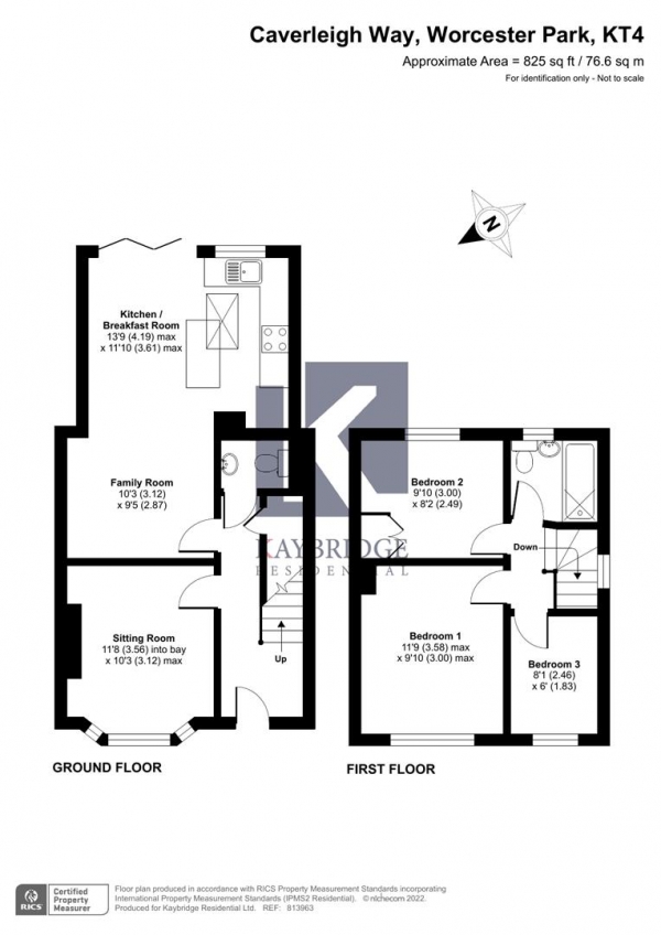Floor Plan for 3 Bedroom End of Terrace House for Sale in Caverleigh Way, Worcester Park, KT4, 8DG - Offers in Excess of &pound600,000