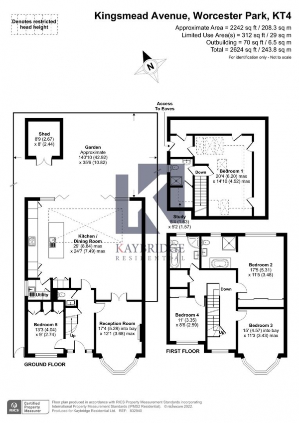 Floor Plan Image for 5 Bedroom Detached House for Sale in Kingsmead Avenue, Worcester Park