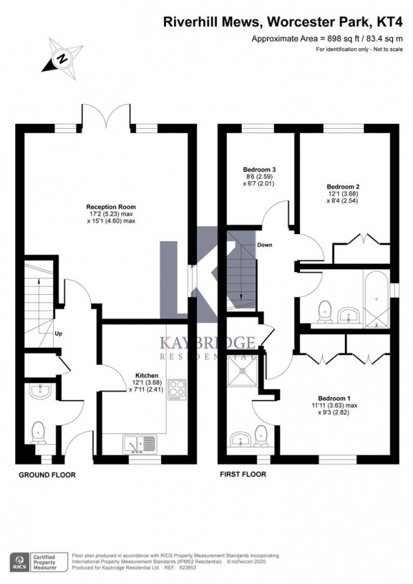 Floor Plan Image for 3 Bedroom End of Terrace House for Sale in KT4, Worcester Park