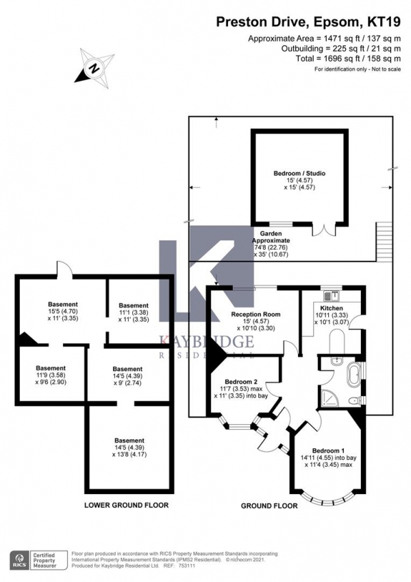 Floor Plan for 2 Bedroom Detached Bungalow for Sale in Preston Drive, Epsom, KT19, 0AE - Guide Price &pound580,000