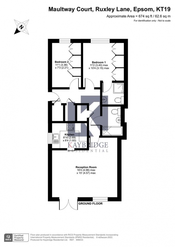 Floor Plan for 2 Bedroom Flat for Sale in Ruxley Lane, Epsom, KT19, 0JG - Offers in Excess of &pound340,000
