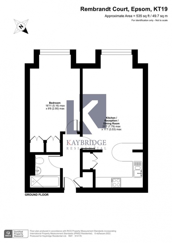 Floor Plan Image for 1 Bedroom Flat for Sale in Rembrandt Court, Epsom