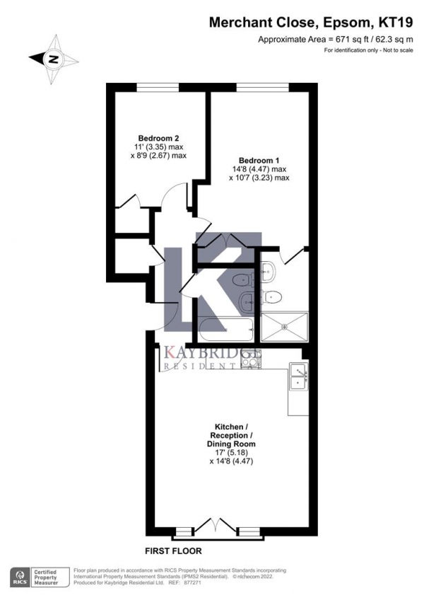 Floor Plan Image for 2 Bedroom Flat for Sale in Merchant Close, Epsom