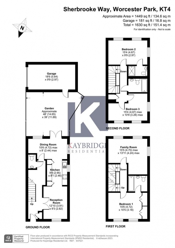 Floor Plan for 4 Bedroom Town House for Sale in Sherbrooke Way, Worcester Park, KT4, 8BG - Offers in Excess of &pound730,000