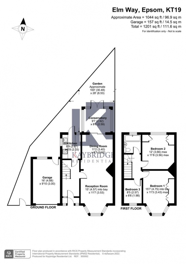 Floor Plan Image for 3 Bedroom Semi-Detached House for Sale in Elm Way, Epsom