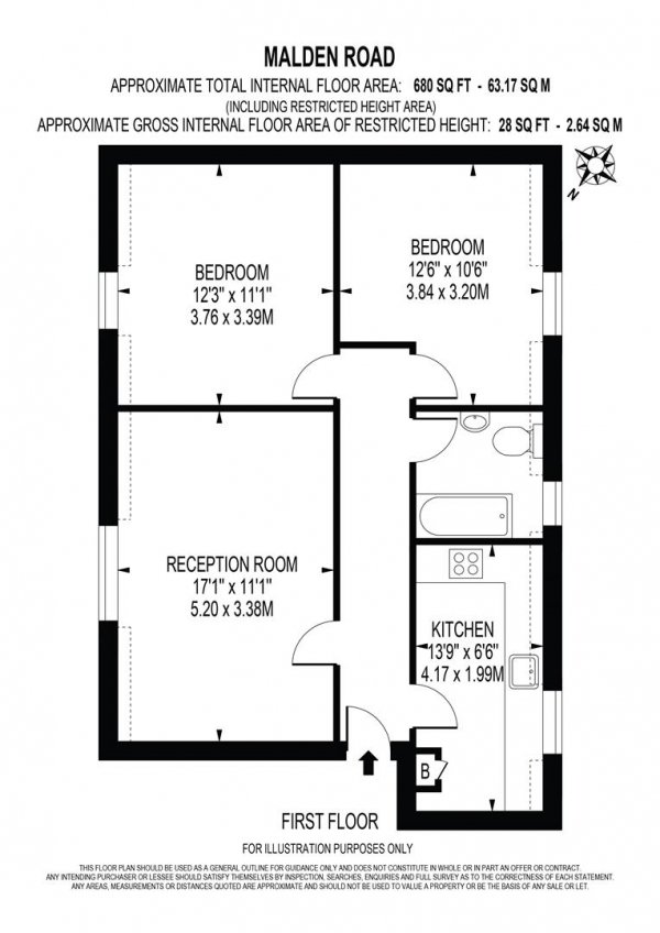 Floor Plan Image for 2 Bedroom Apartment for Sale in Malden Road, Worcester Park