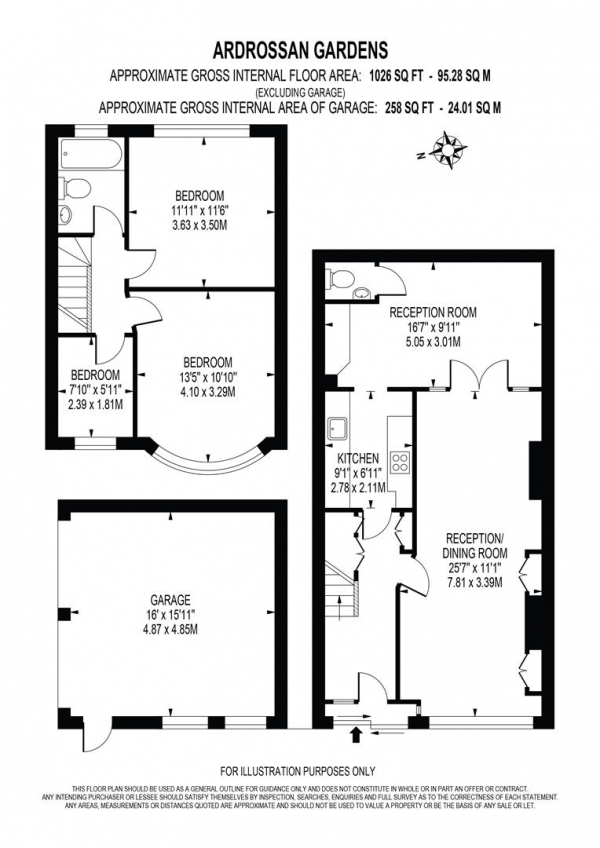 Floor Plan Image for 3 Bedroom Terraced House for Sale in Ardrossan Gardens, Worcester Park