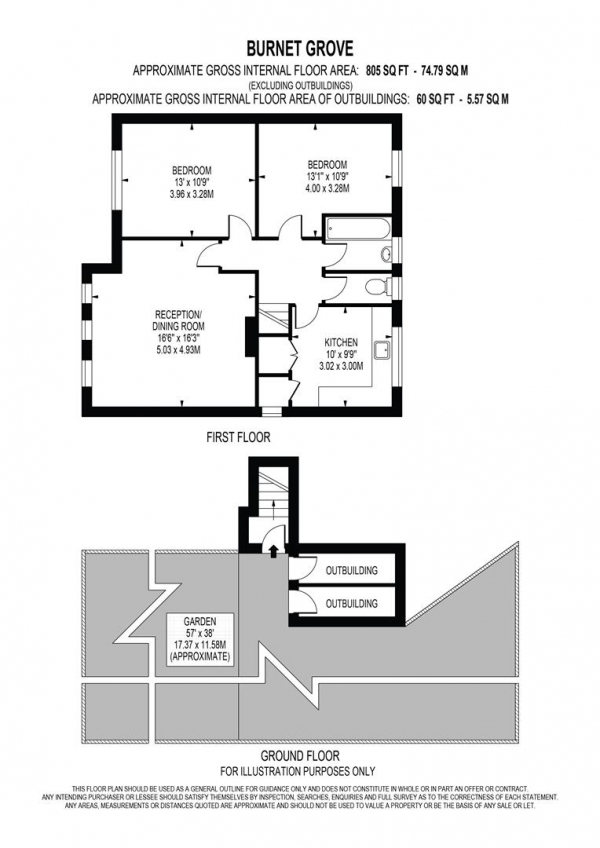 Floor Plan for 2 Bedroom Maisonette for Sale in Burnet Grove, Epsom, KT19, 8HU - Guide Price &pound415,000